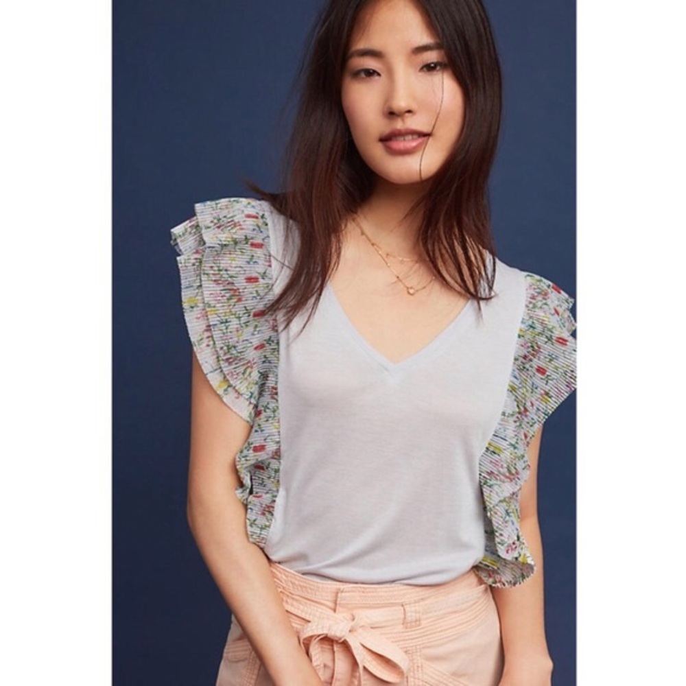 Anthropologie Vanessa Virginia Floral Ruffle Tee